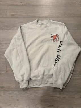 Abercrombie & Fitch White Crewneck Sweatshirt with Orange Graphic Keith haring
